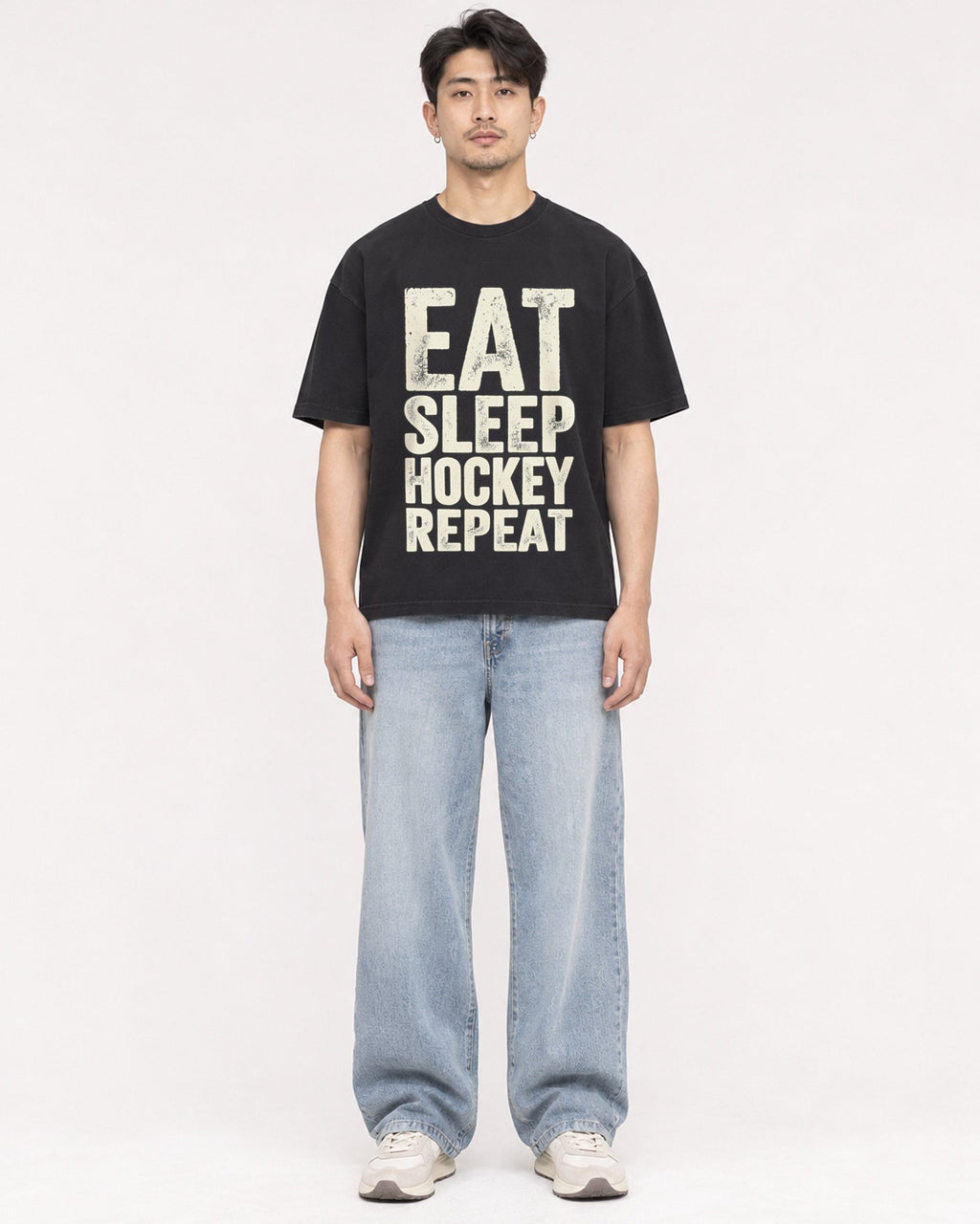 Mockup Boxy Heavyweight Tee Black male full-body 13