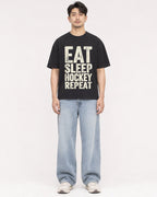 Mockup Boxy Heavyweight Tee Black male full-body 13