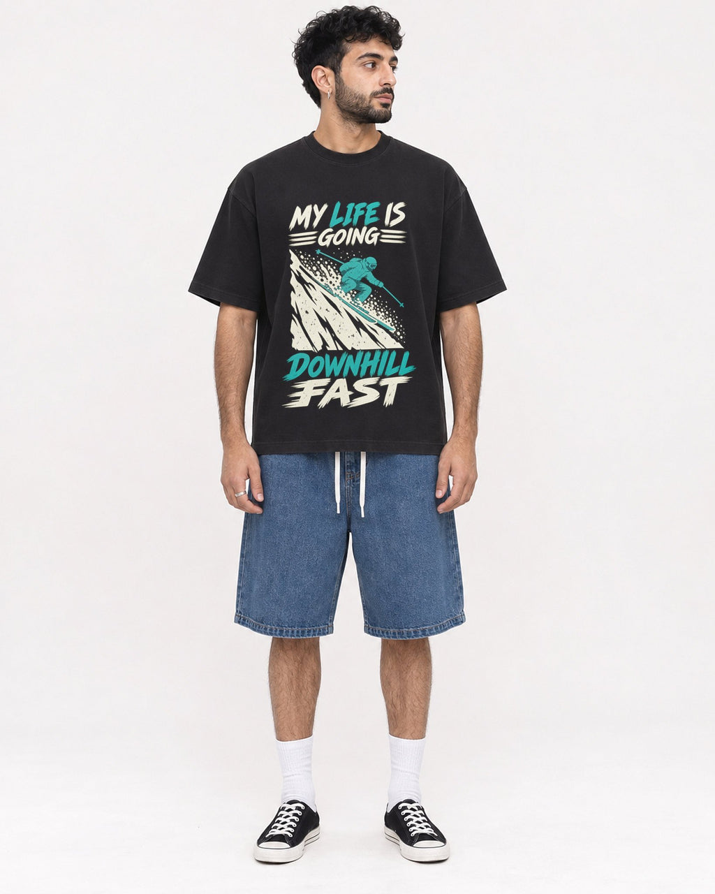 Mockup Boxy Heavyweight Tee Black male full-body 07