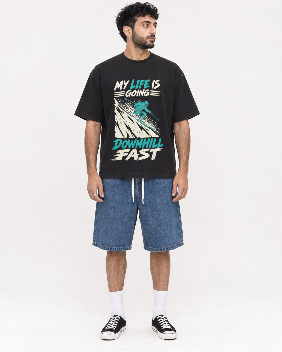 Mockup Boxy Heavyweight Tee Black male full-body 07