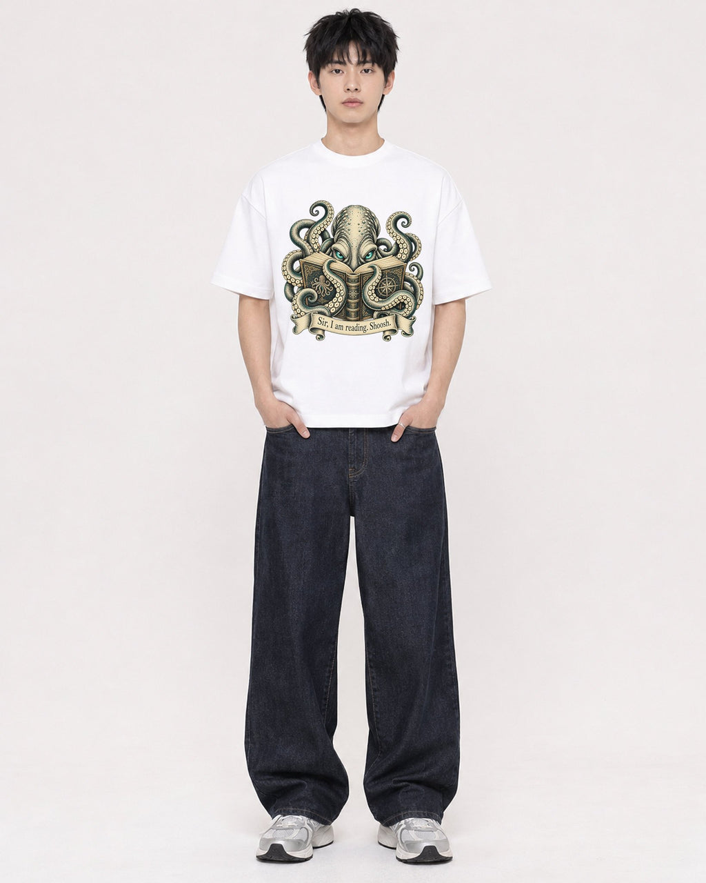 Mockup Boxy Heavyweight Tee White male full-body 01