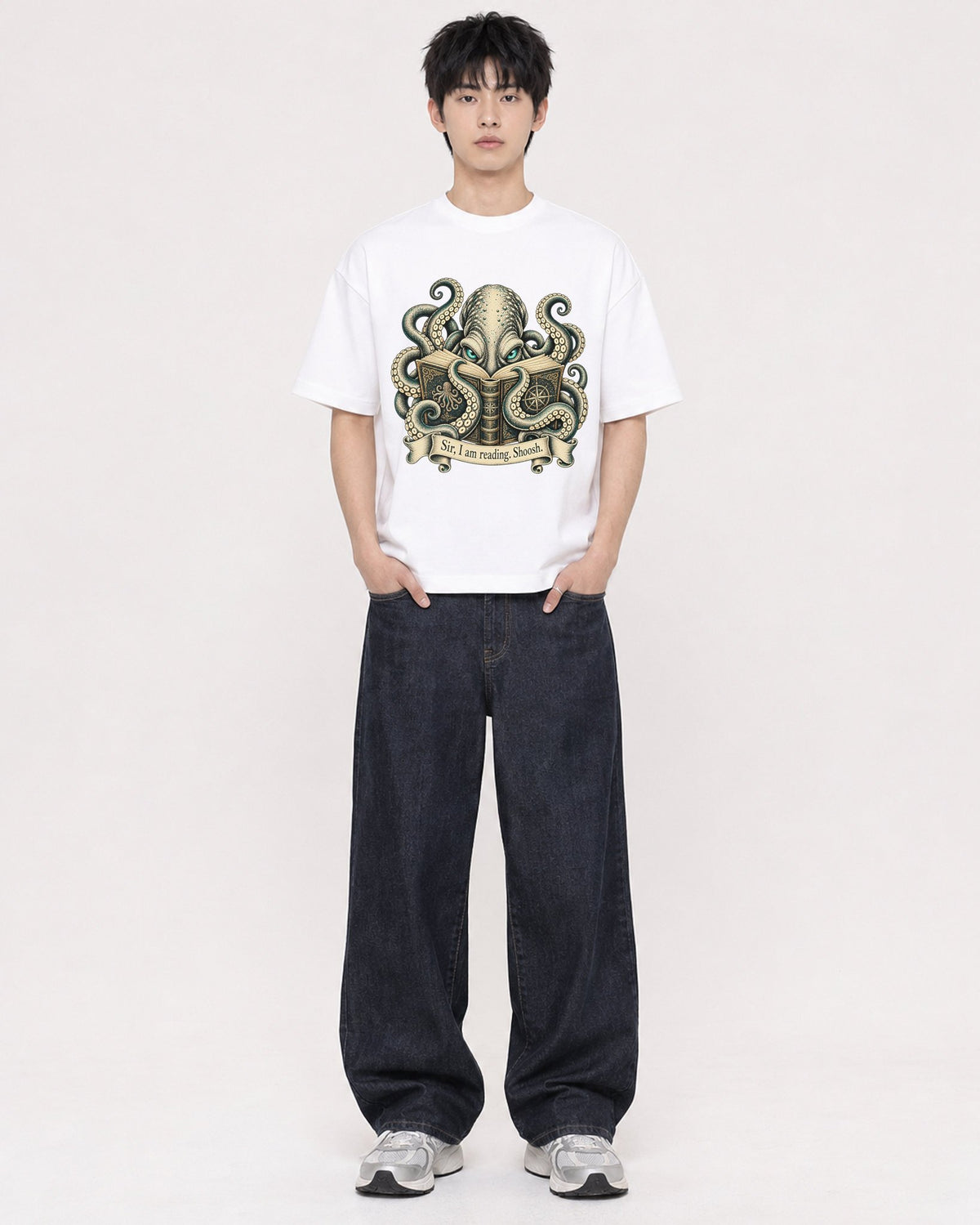 Mockup Boxy Heavyweight Tee White male full-body 01