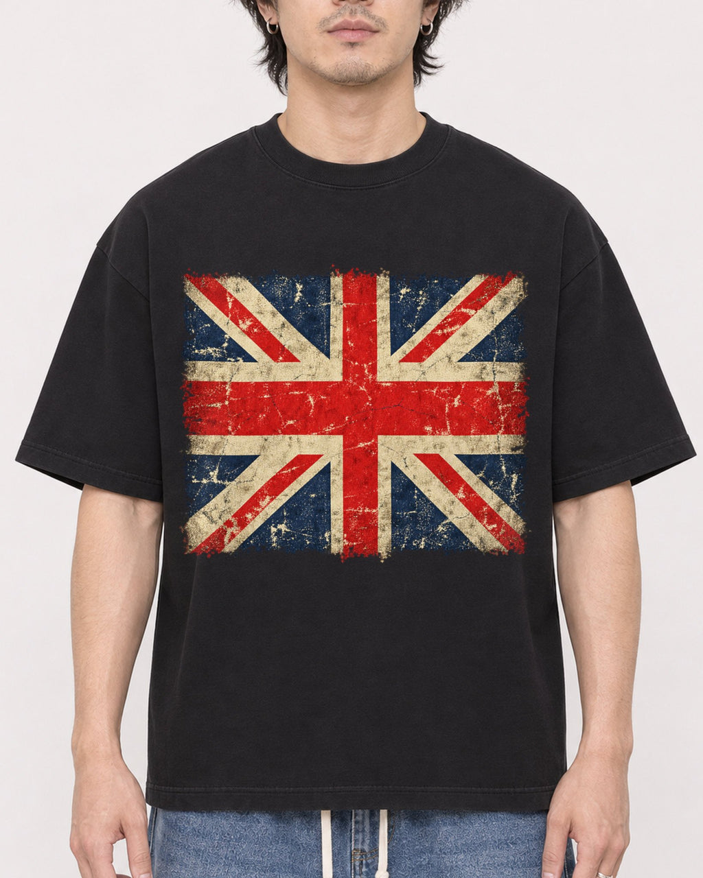 Mockup Boxy Heavyweight Tee Black male close-up 03
