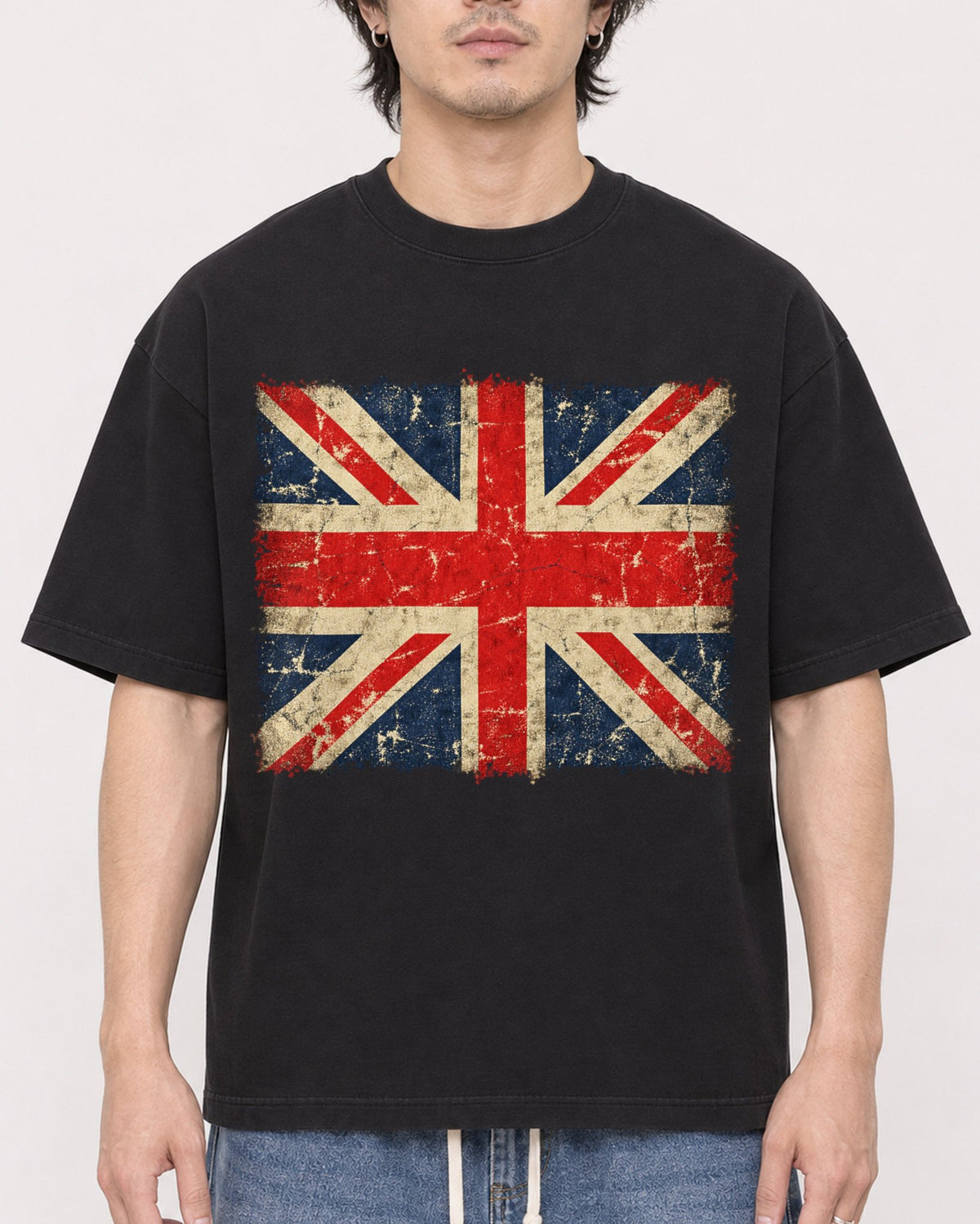 Mockup Boxy Heavyweight Tee Black male close-up 03