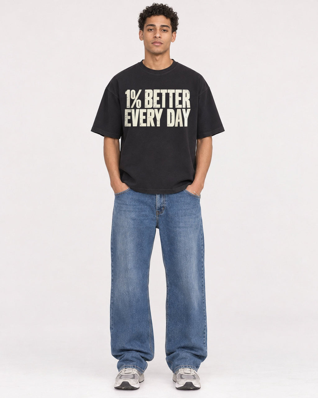 Mockup Boxy Heavyweight Tee Black male full-body 10