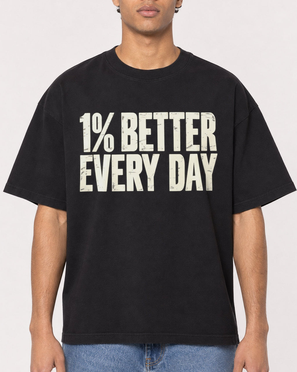 Mockup Boxy Heavyweight Tee Black male close-up 10