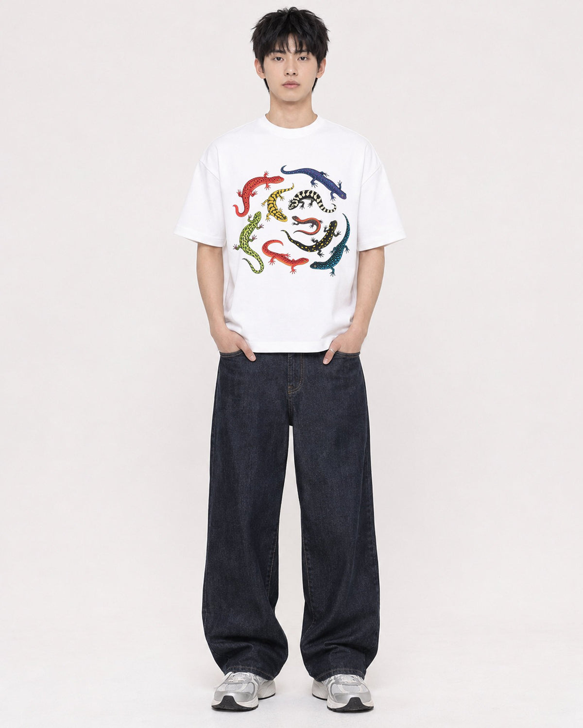 Mockup Boxy Heavyweight Tee White male full-body 01