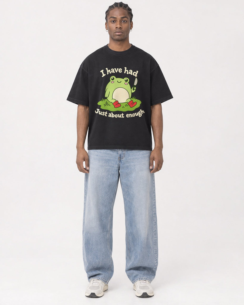Mockup Boxy Heavyweight Tee Black male full-body 25
