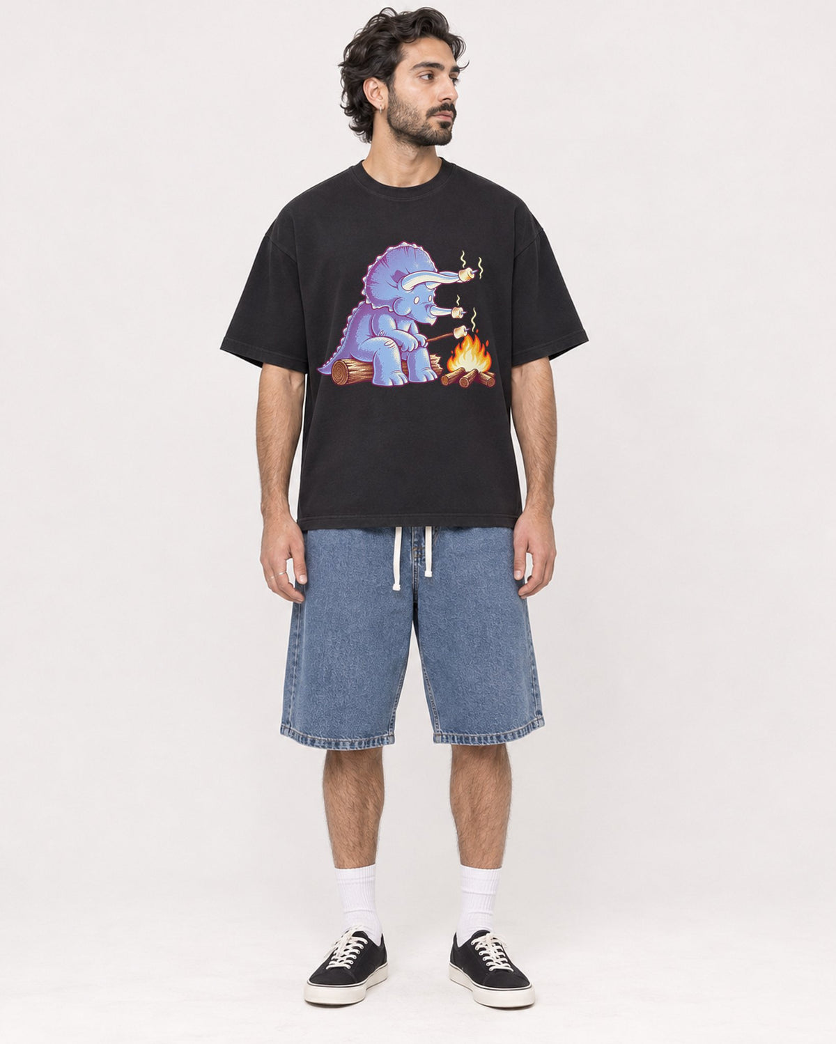 Mockup Boxy Heavyweight Tee Black male full-body 47
