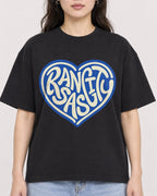 Mockup Boxy Heavyweight Tee Black female close-up 03