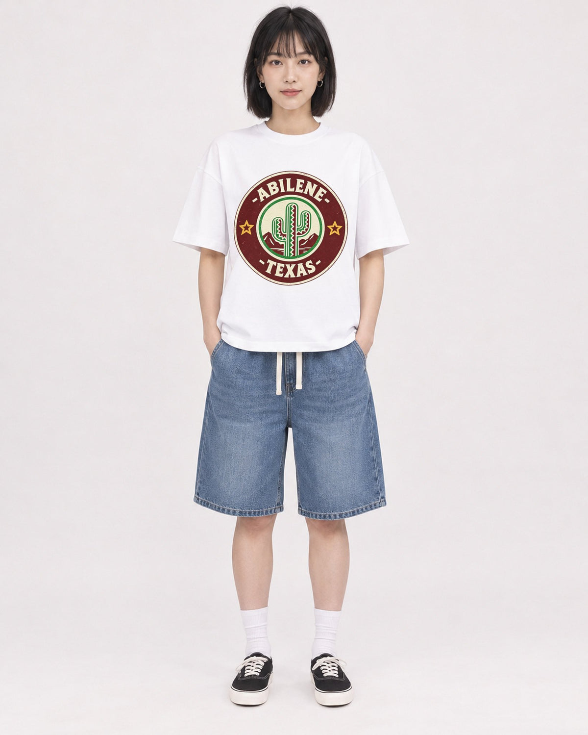 Mockup Boxy Heavyweight Tee White female full-body 11