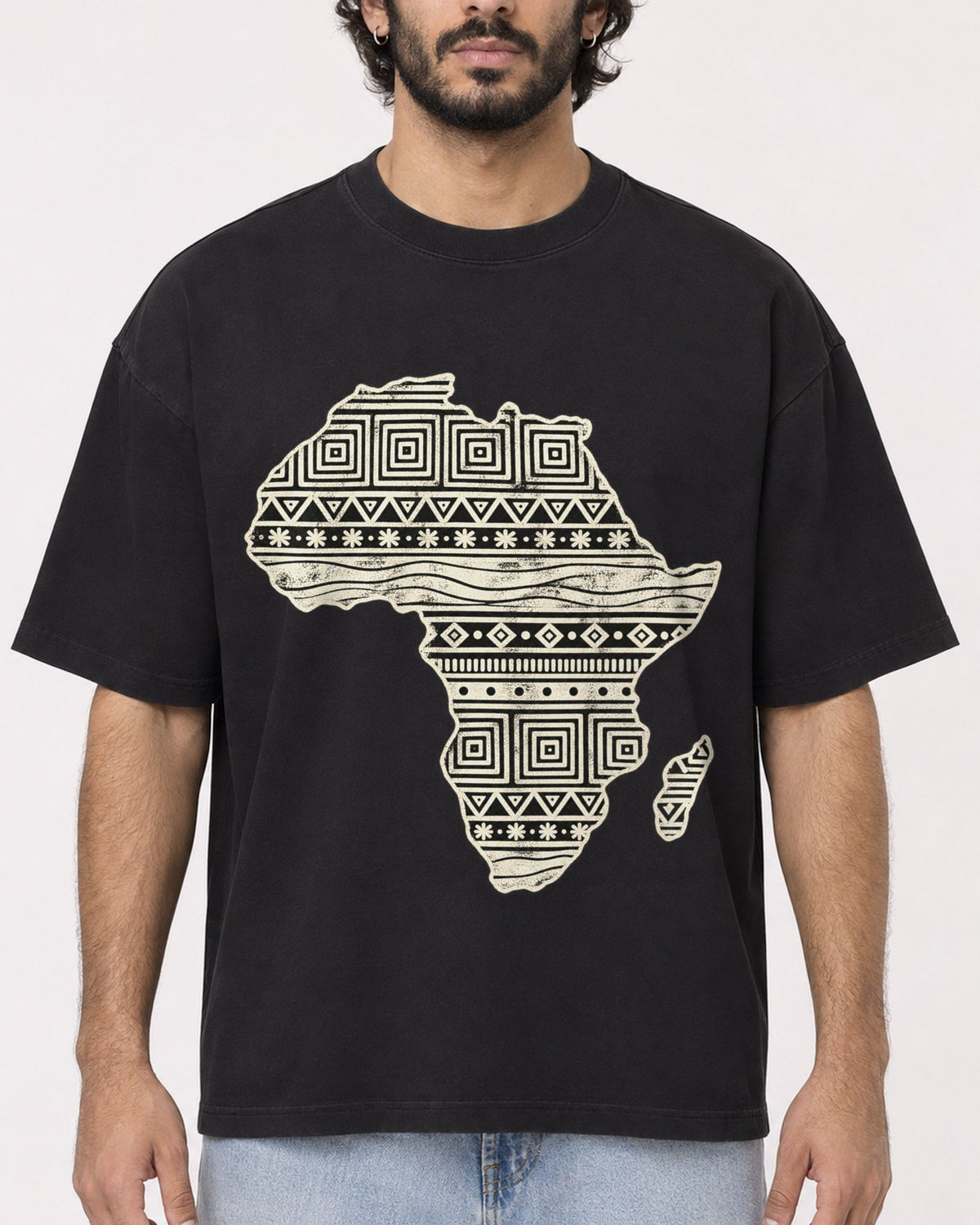 Mockup Boxy Heavyweight Tee Black male close-up 17