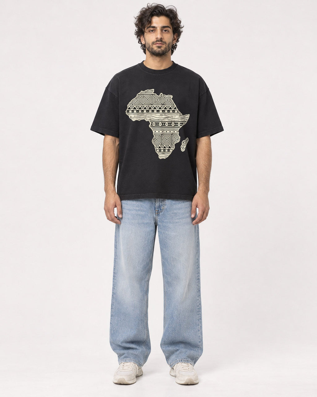 Mockup Boxy Heavyweight Tee Black male full-body 17