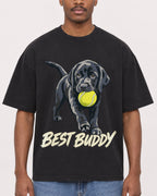 Mockup Boxy Heavyweight Tee Black male close-up 14