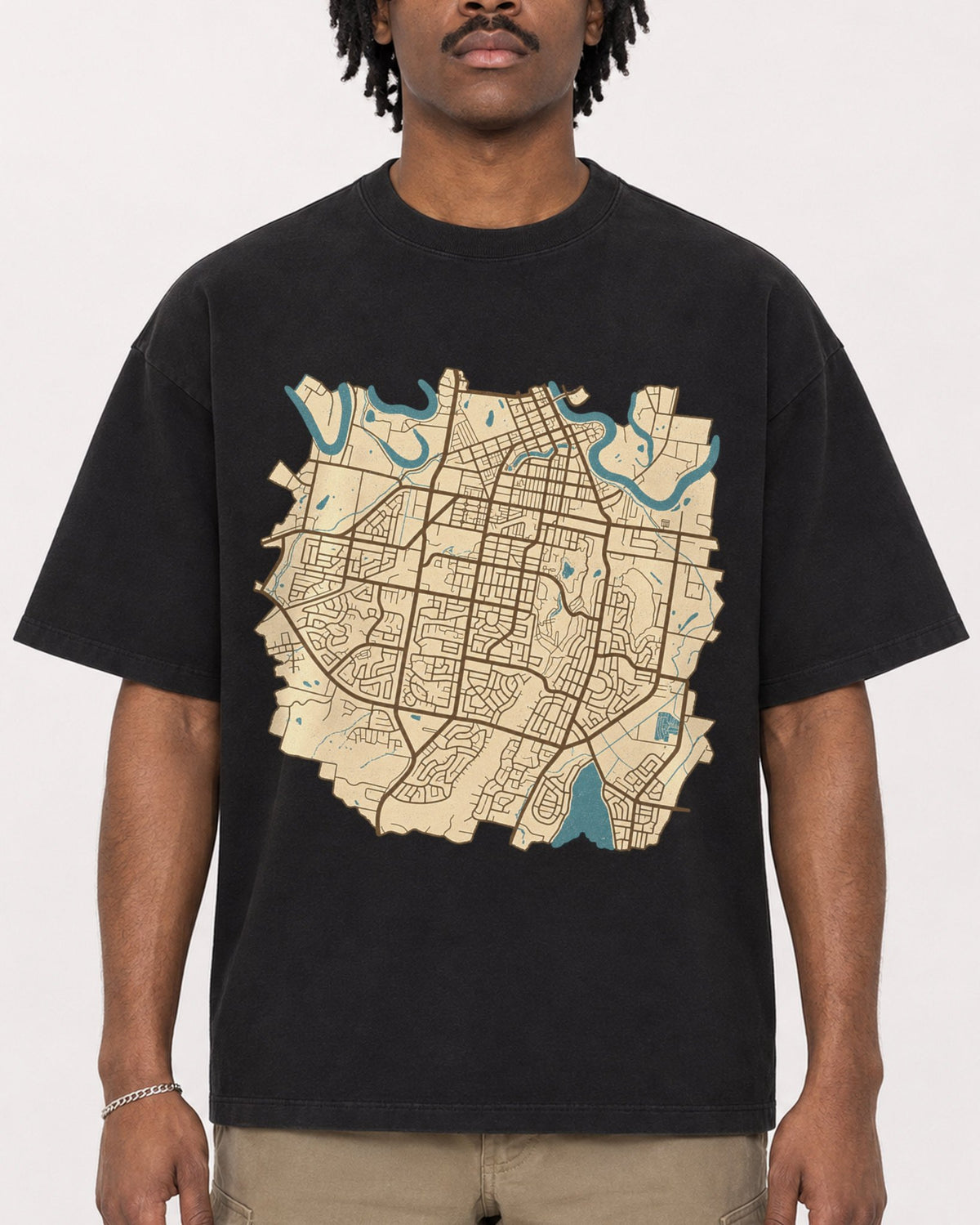 Mockup Boxy Heavyweight Tee Black male close-up 04