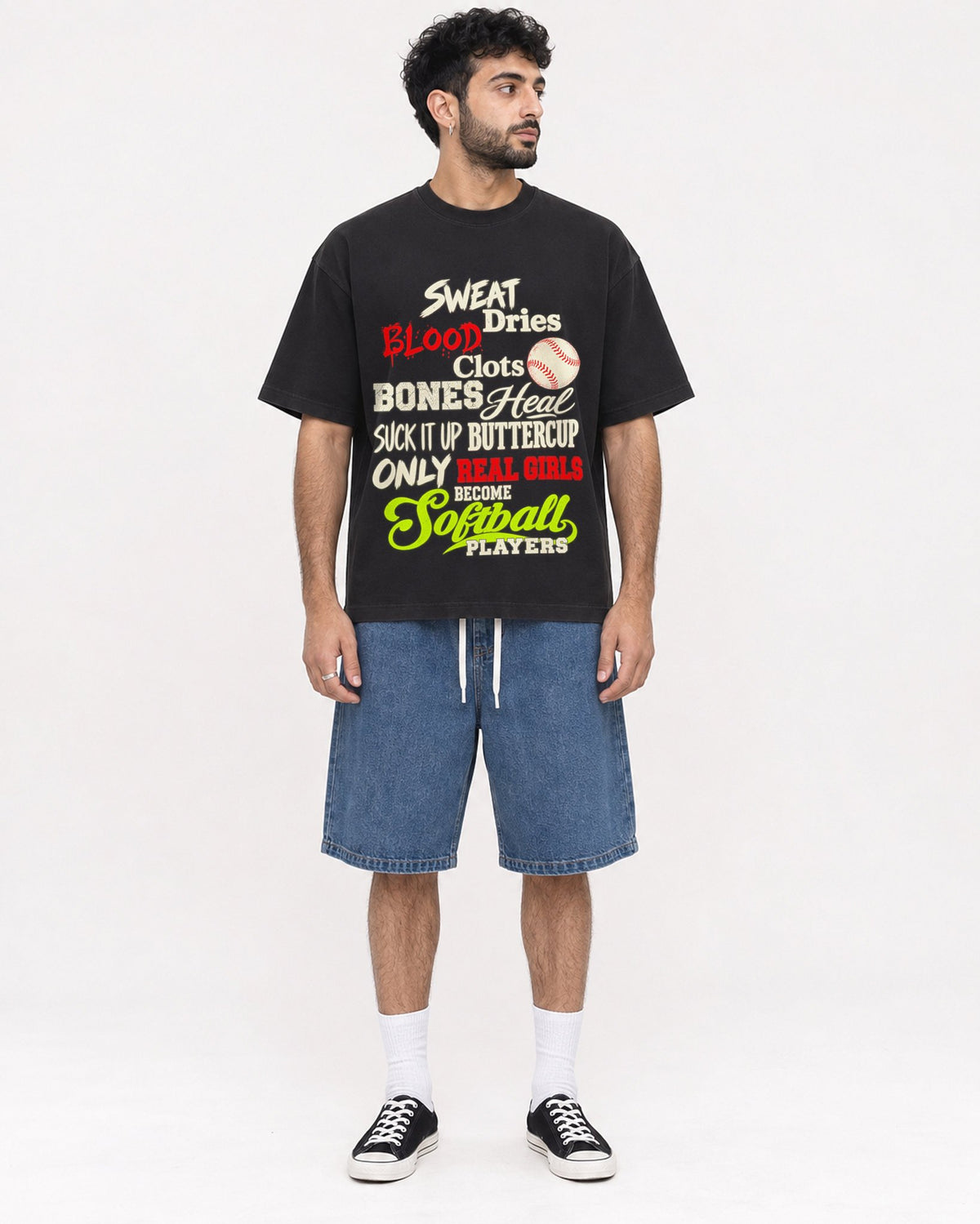 Mockup Boxy Heavyweight Tee Black male full-body 07