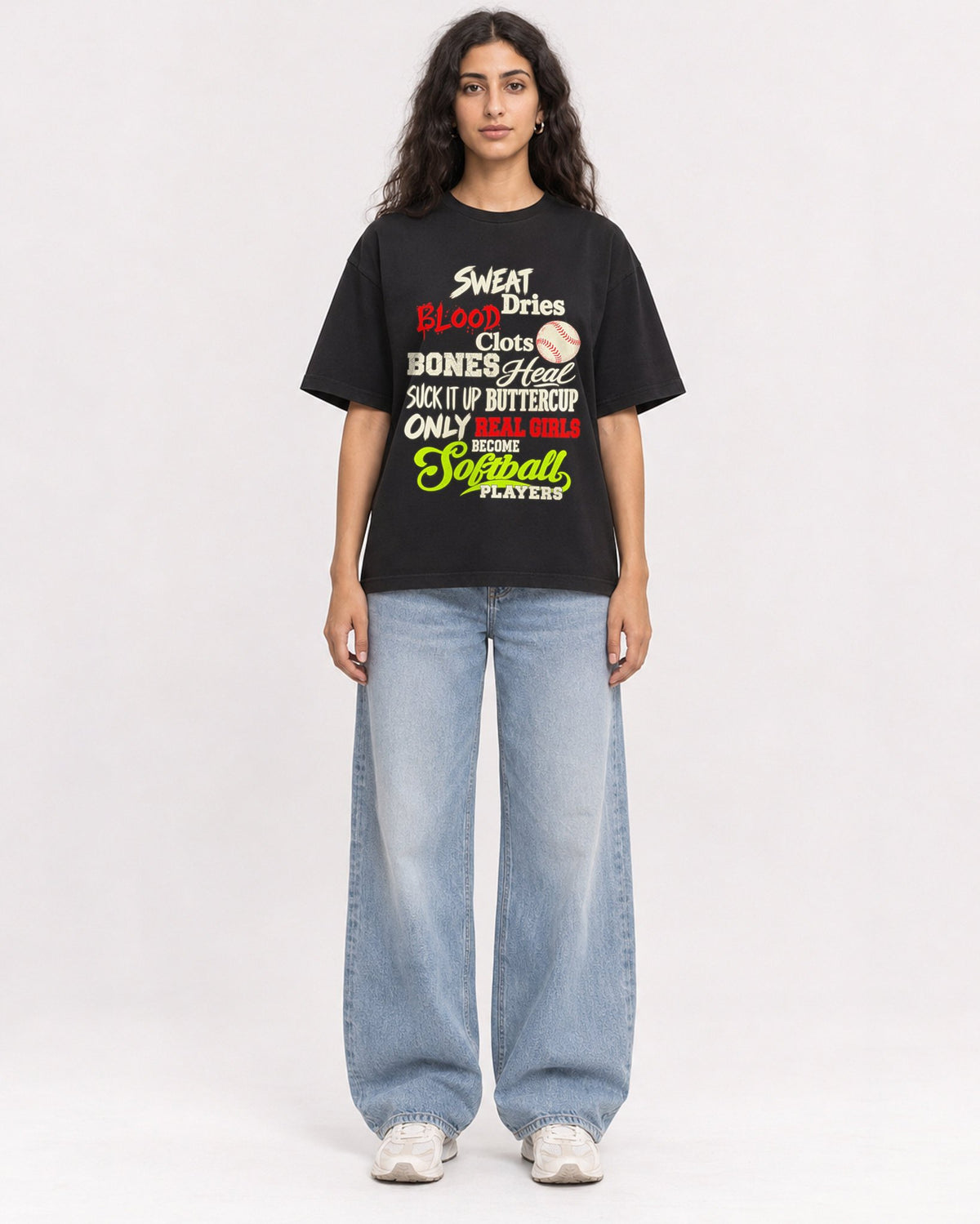 Mockup Boxy Heavyweight Tee Black female full-body 07