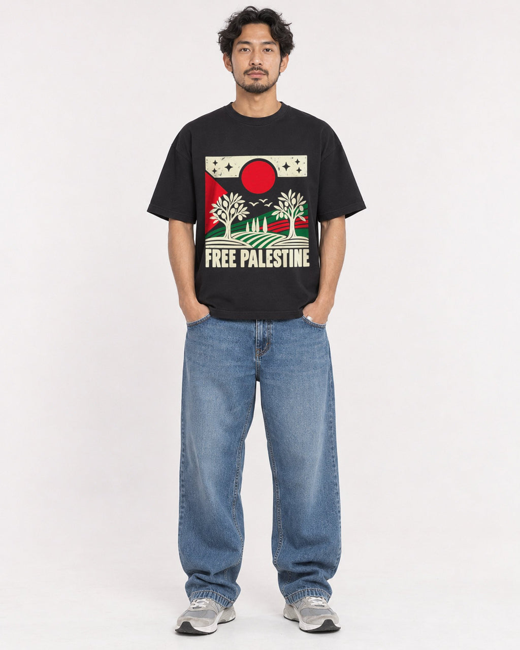 Mockup Boxy Heavyweight Tee Black male full-body 02