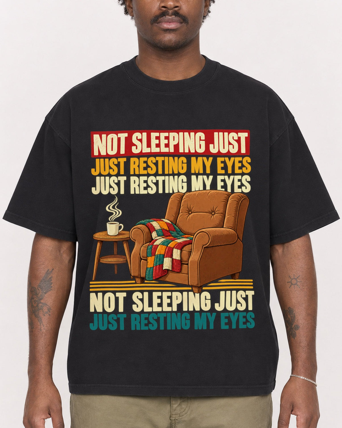 Mockup Boxy Heavyweight Tee Black male close-up 24