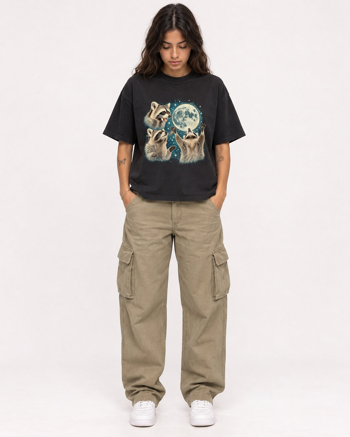 Mockup Boxy Heavyweight Tee Black female full-body 06