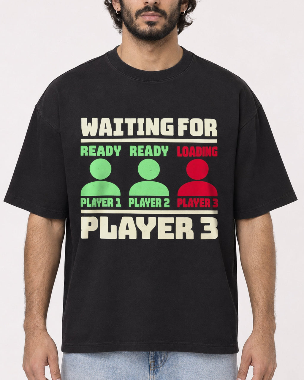 Mockup Boxy Heavyweight Tee Black male close-up 17