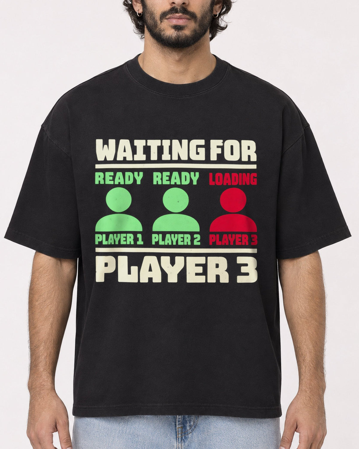 Mockup Boxy Heavyweight Tee Black male close-up 17