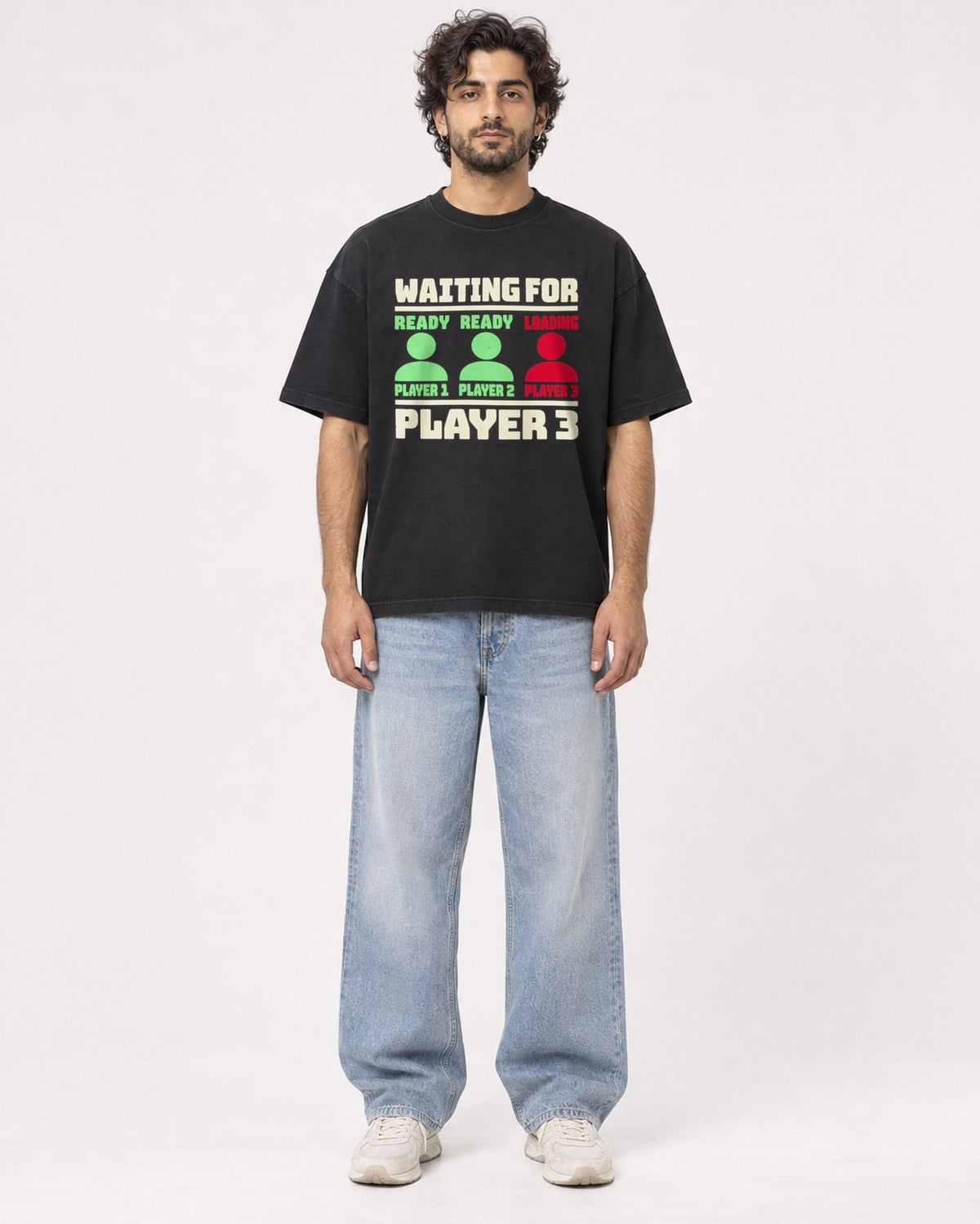 Mockup Boxy Heavyweight Tee Black male full-body 17