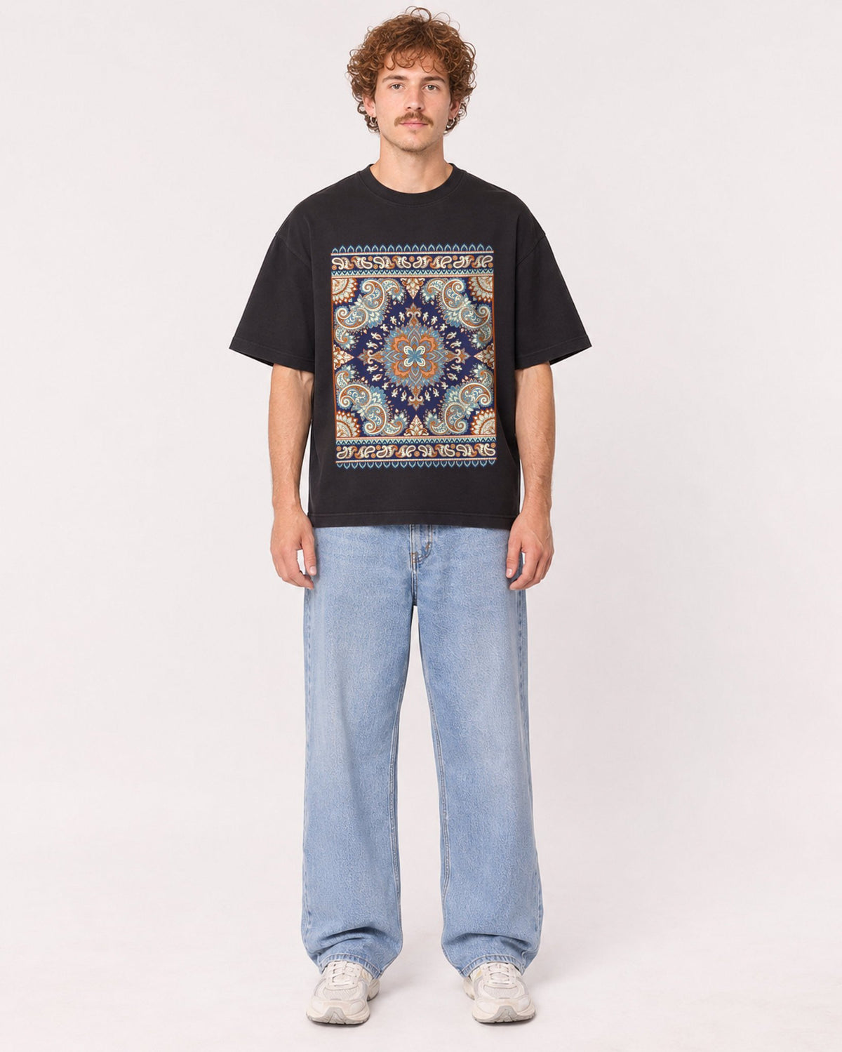 Mockup Boxy Heavyweight Tee Black male full-body 09