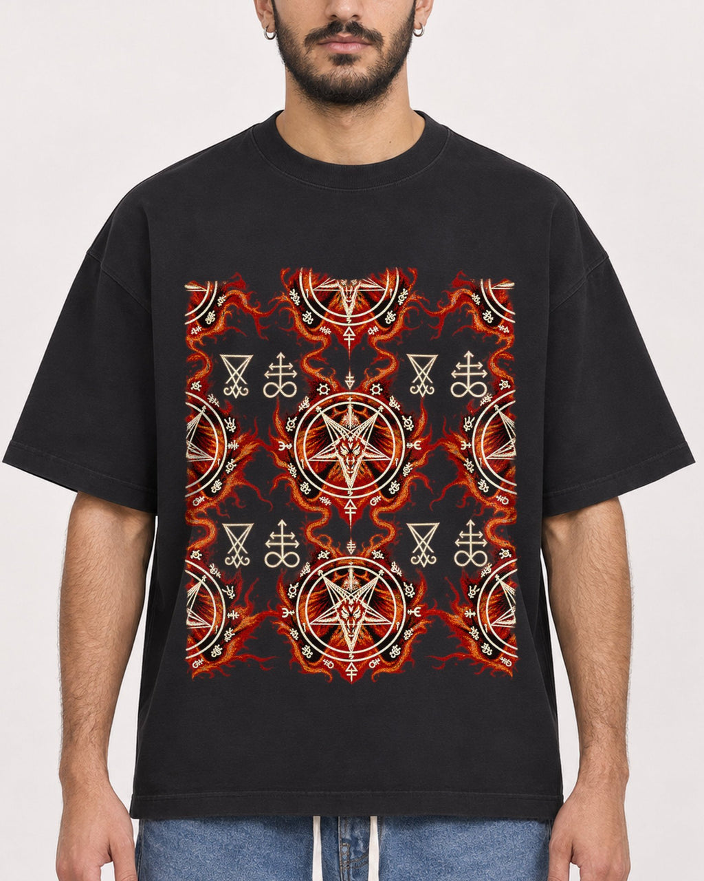 Mockup Boxy Heavyweight Tee Black male close-up 07