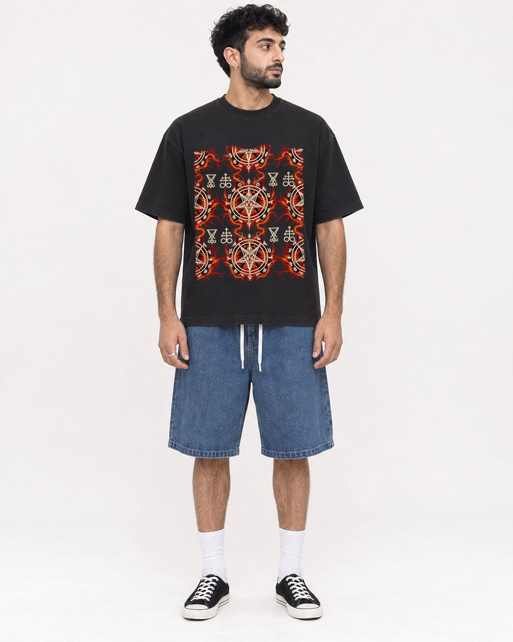 Mockup Boxy Heavyweight Tee Black male full-body 07