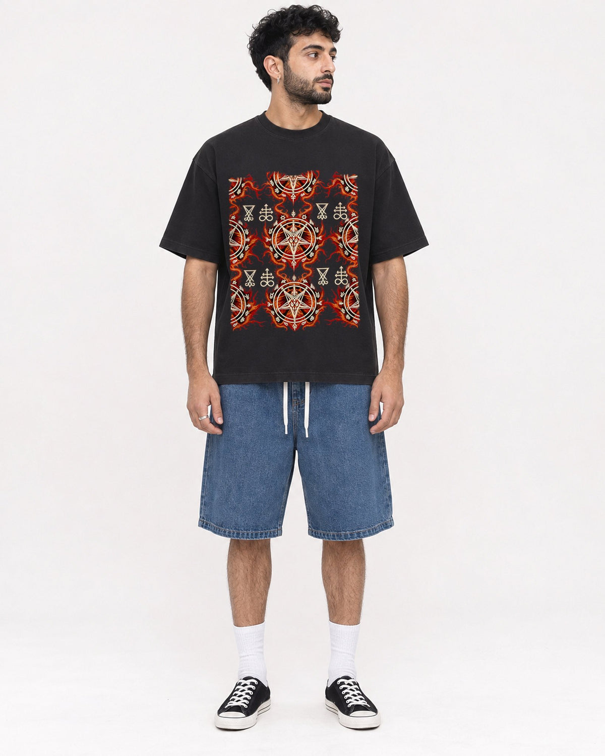 Mockup Boxy Heavyweight Tee Black male full-body 07