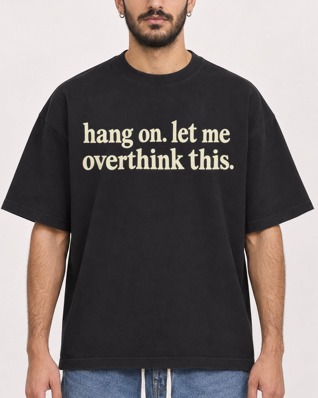 Mockup Boxy Heavyweight Tee Black male close-up 07