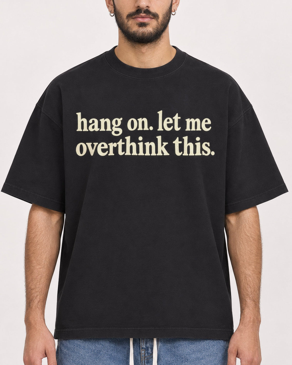 Mockup Boxy Heavyweight Tee Black male close-up 07
