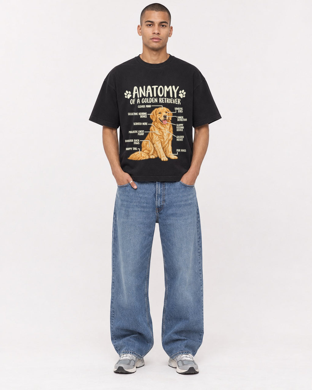 Mockup Boxy Heavyweight Tee Black male full-body 50