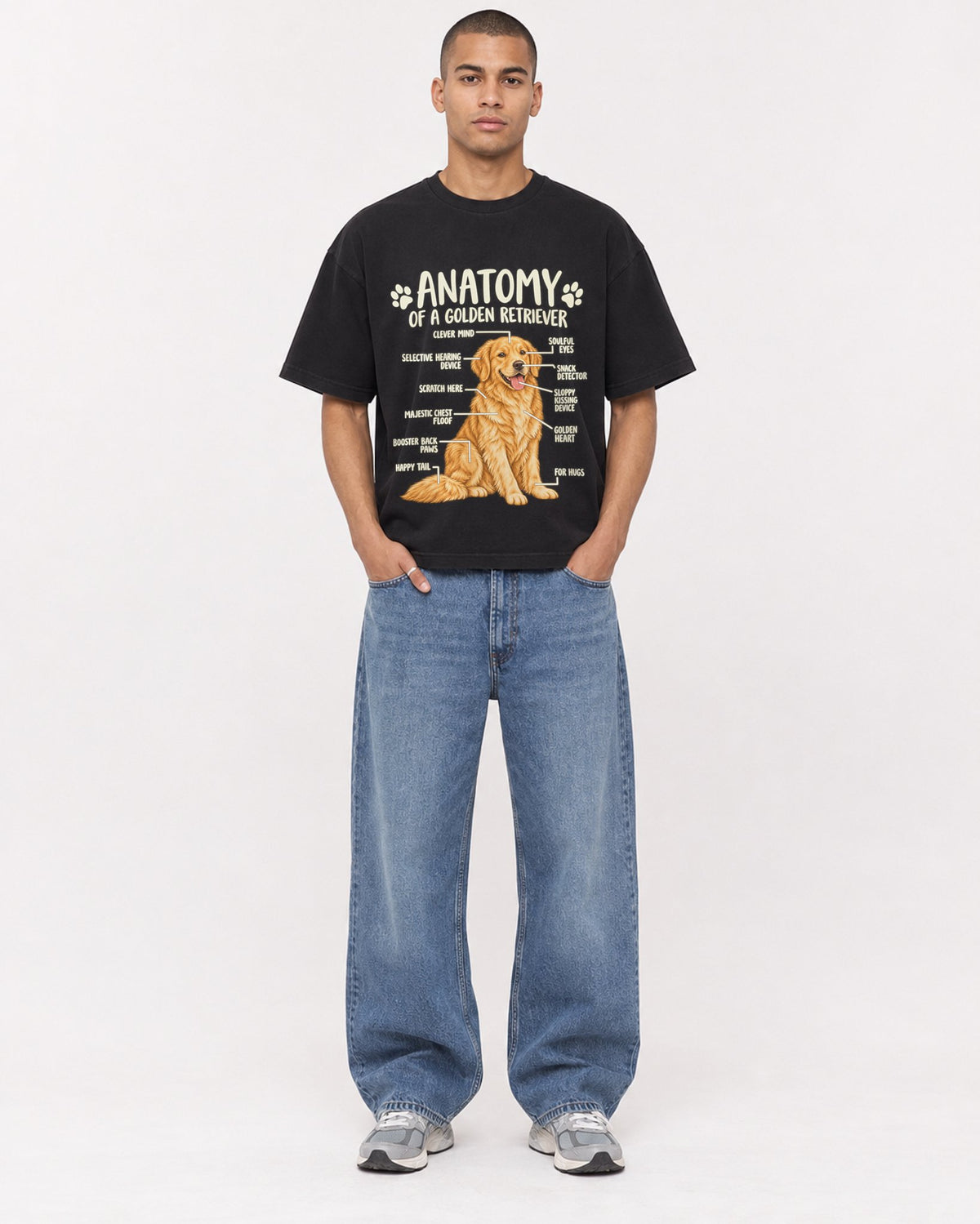 Mockup Boxy Heavyweight Tee Black male full-body 50