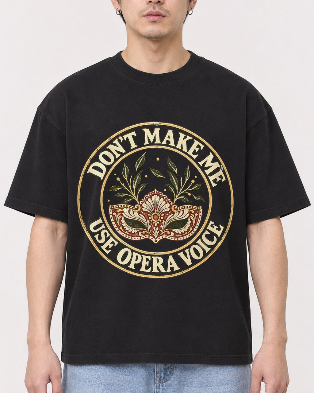 Mockup Boxy Heavyweight Tee Black male close-up 13