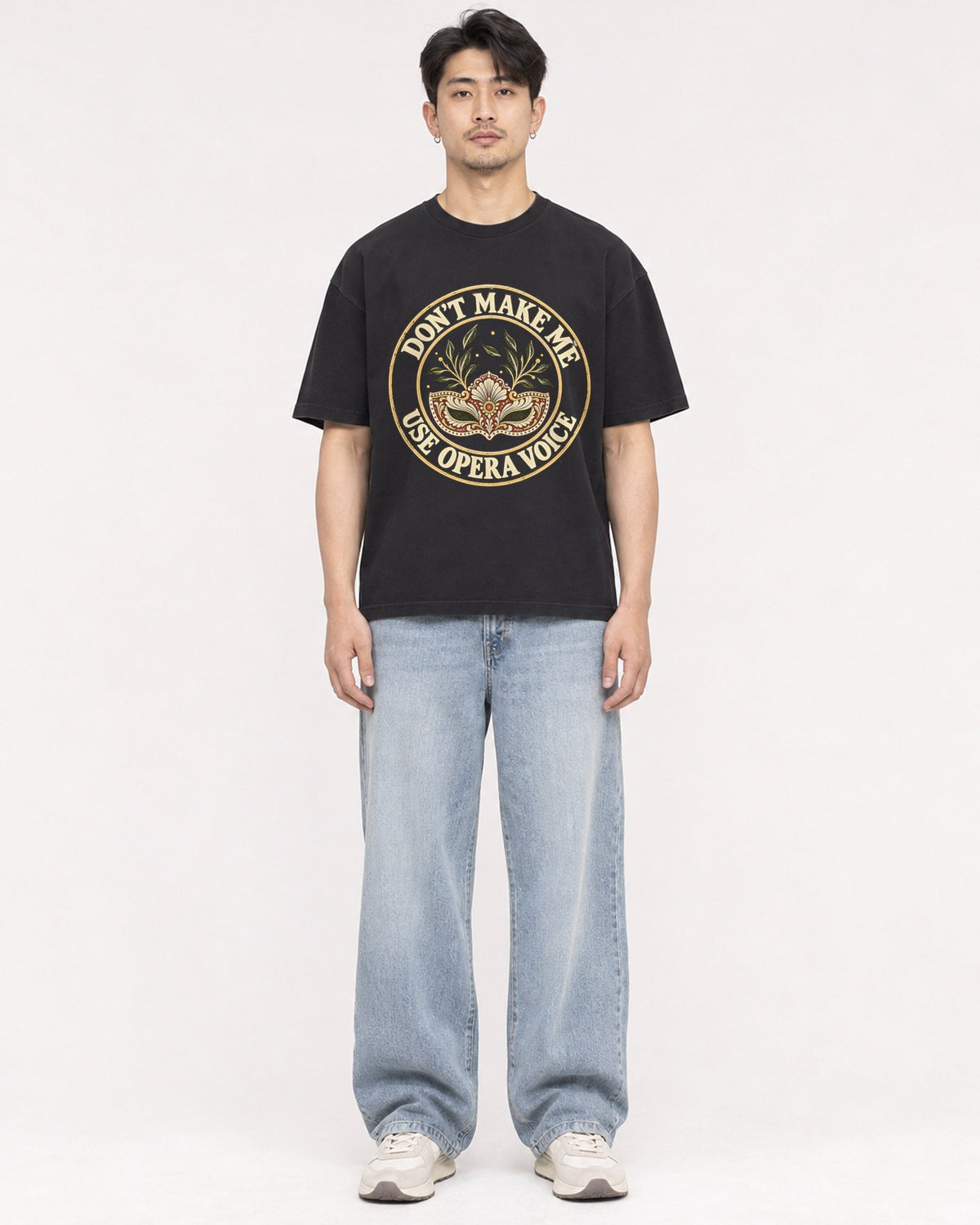 Mockup Boxy Heavyweight Tee Black male full-body 13