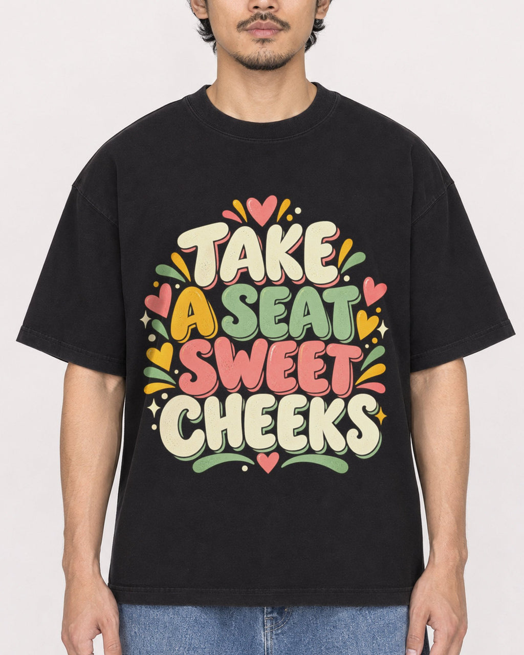Mockup Boxy Heavyweight Tee Black male close-up 02