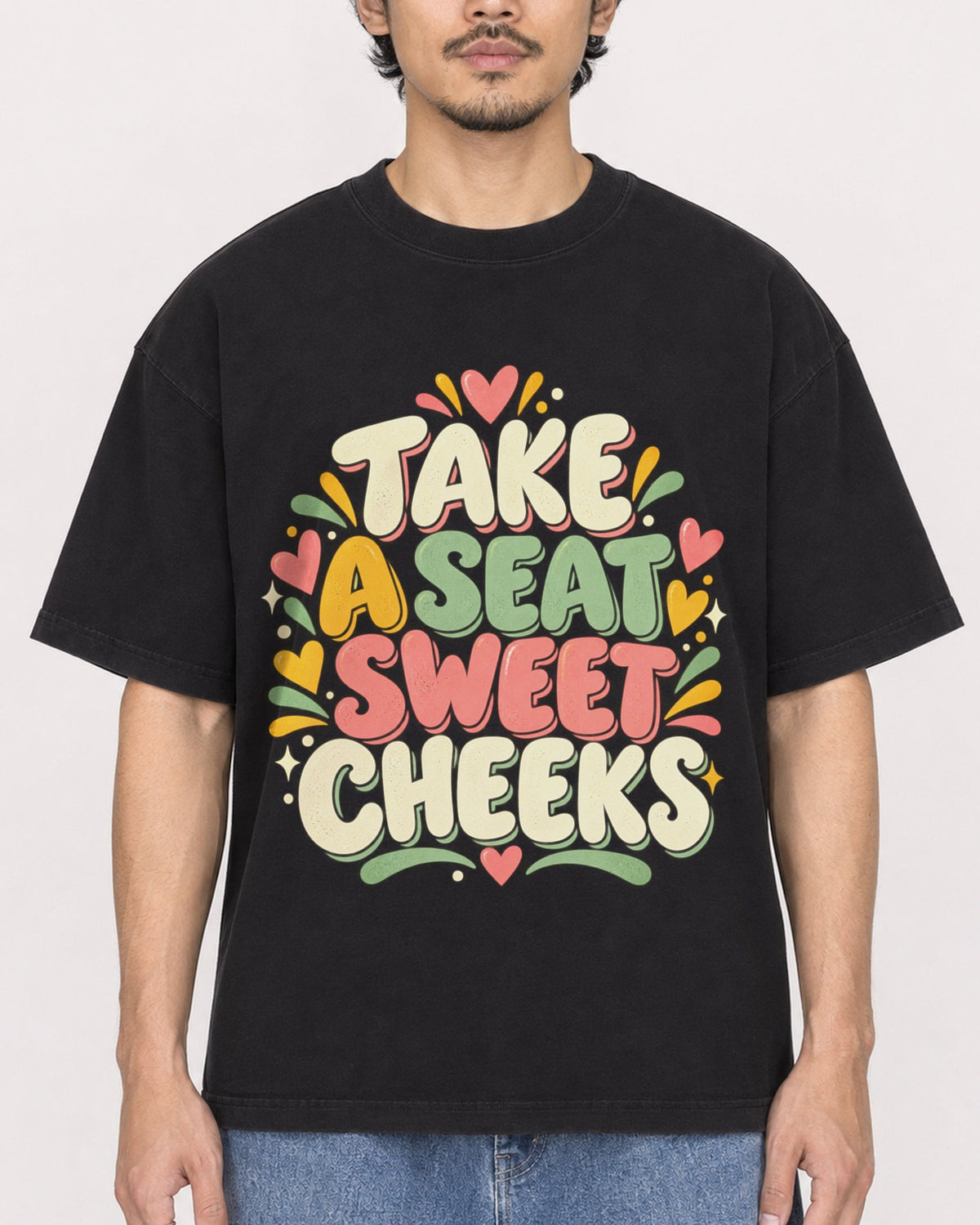 Mockup Boxy Heavyweight Tee Black male close-up 02