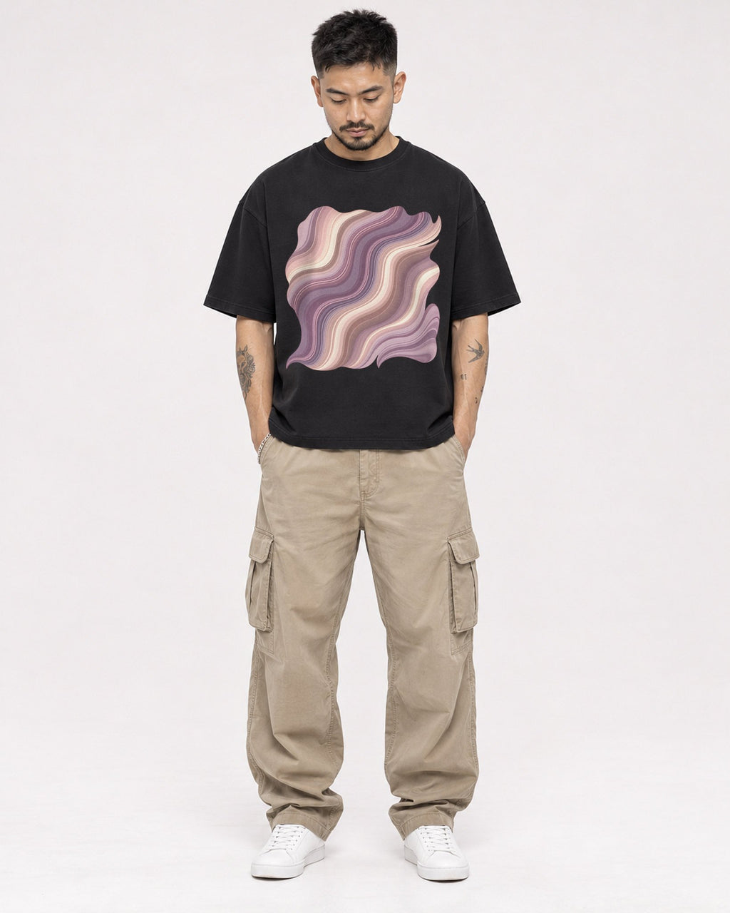 Mockup Boxy Heavyweight Tee Black male full-body 12
