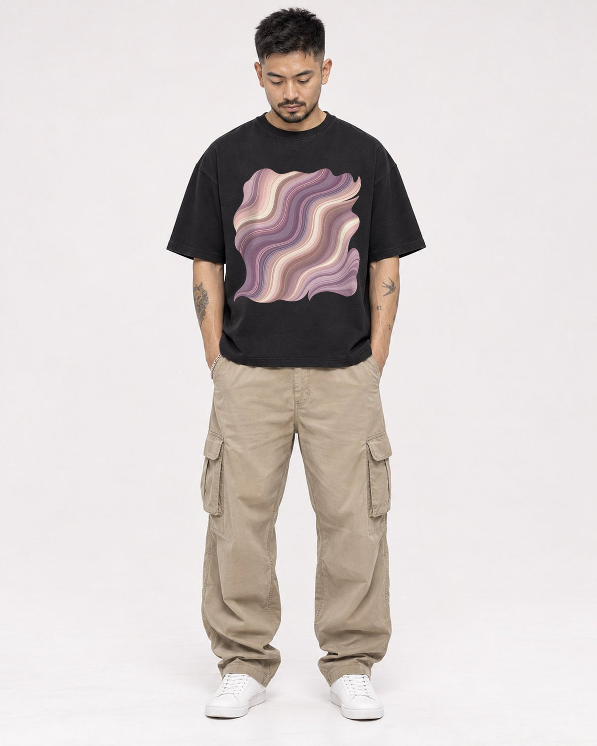 Mockup Boxy Heavyweight Tee Black male full-body 12