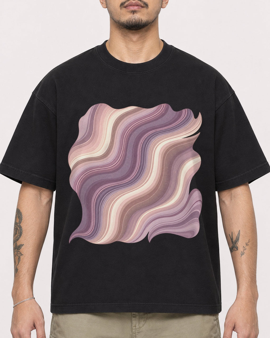 Mockup Boxy Heavyweight Tee Black male close-up 12