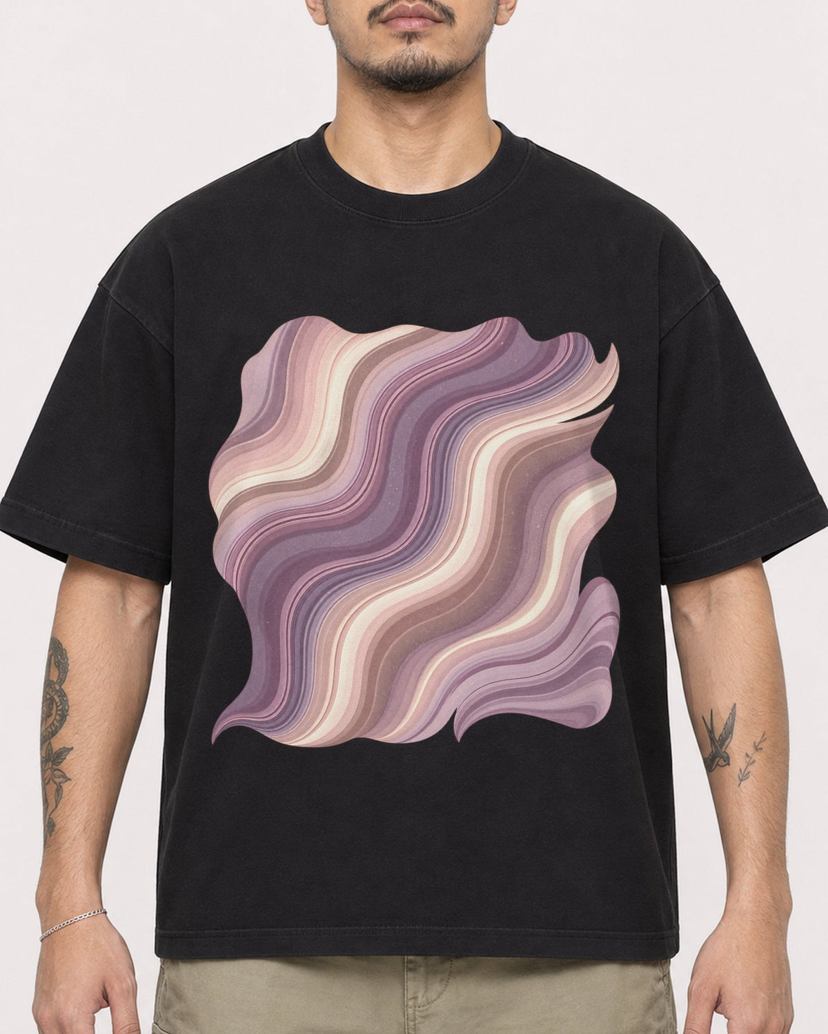 Mockup Boxy Heavyweight Tee Black male close-up 12