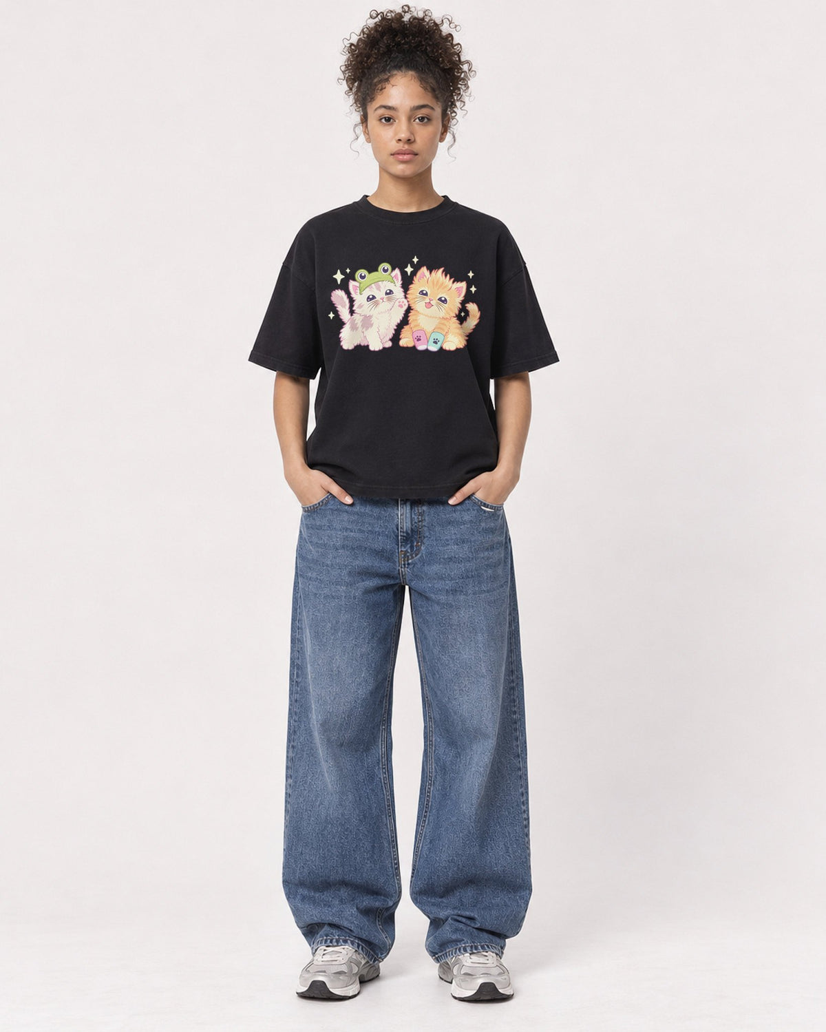 Mockup Boxy Heavyweight Tee Black female full-body 20