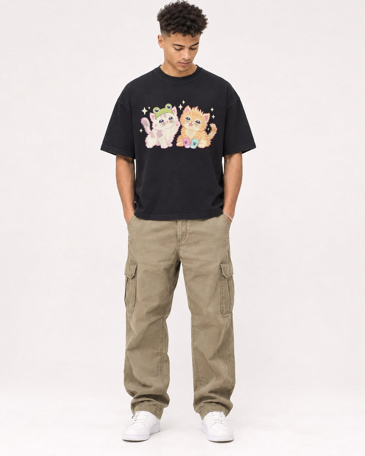 Mockup Boxy Heavyweight Tee Black male full-body 20