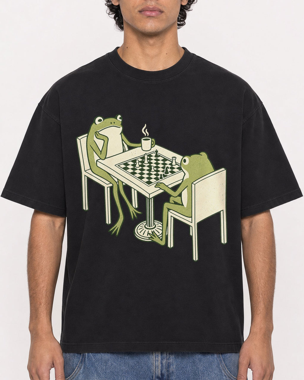 Mockup Boxy Heavyweight Tee Black male close-up 26