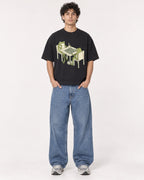 Mockup Boxy Heavyweight Tee Black male full-body 26