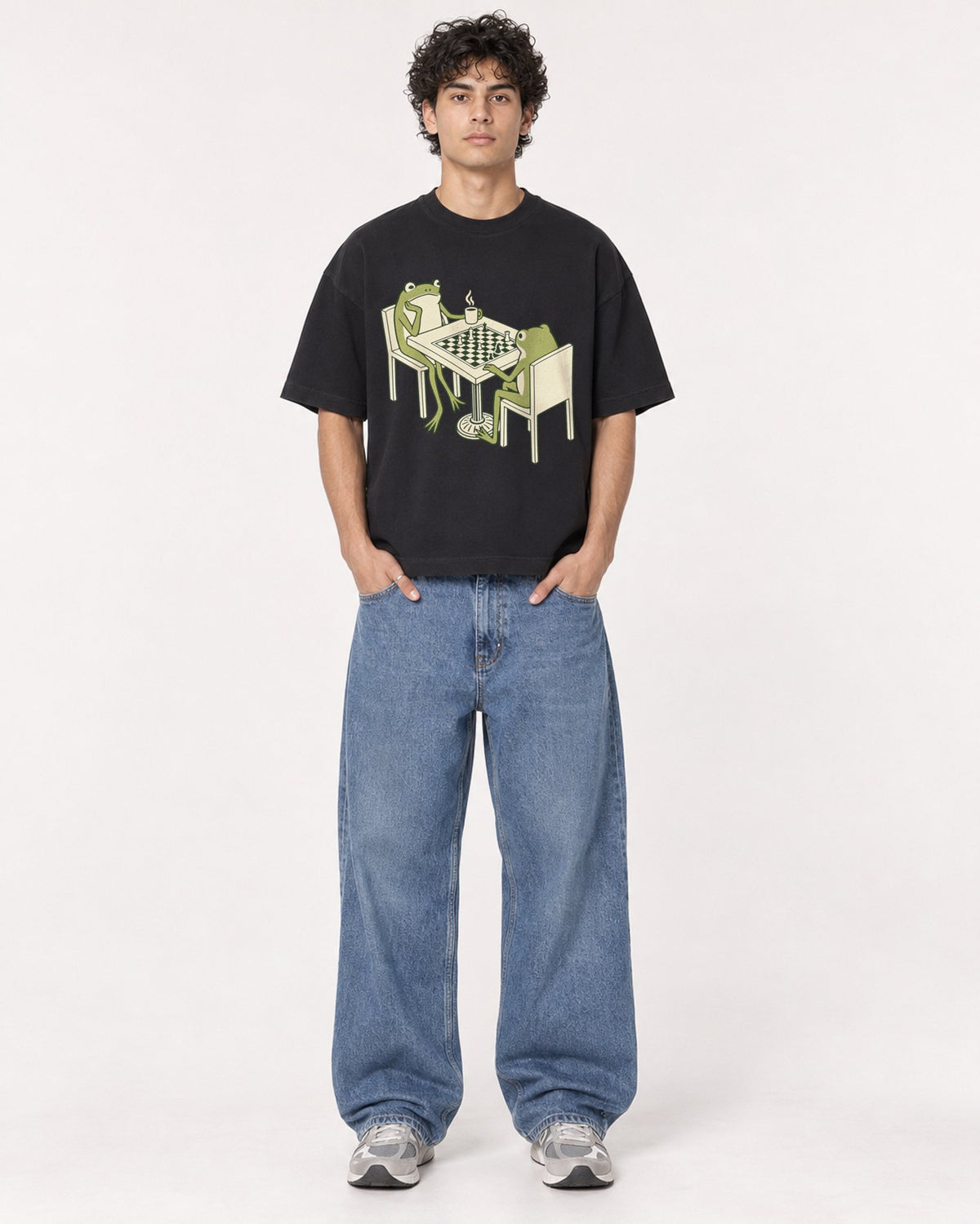 Mockup Boxy Heavyweight Tee Black male full-body 26