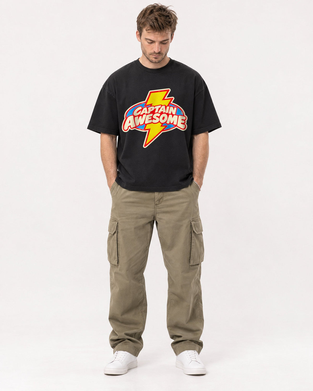 Mockup Boxy Heavyweight Tee Black male full-body 08