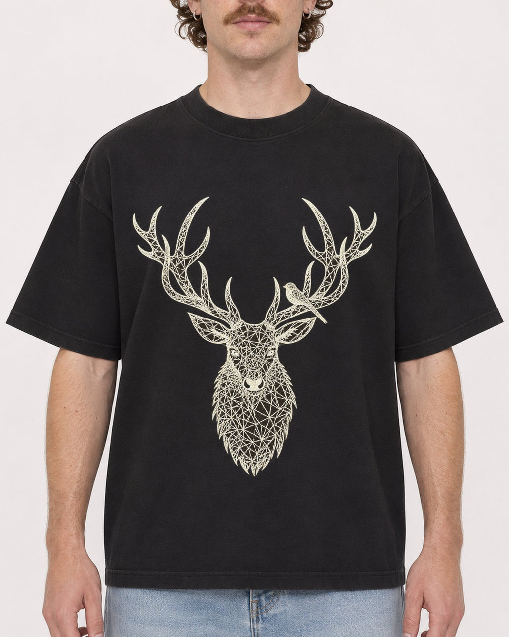 Mockup Boxy Heavyweight Tee Black male close-up 09